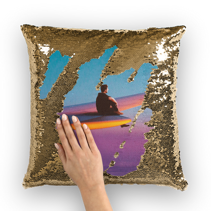 VIRGIN TEEZ Sequin Cover Gold / White Flying Alone Sequin Cushion Cover