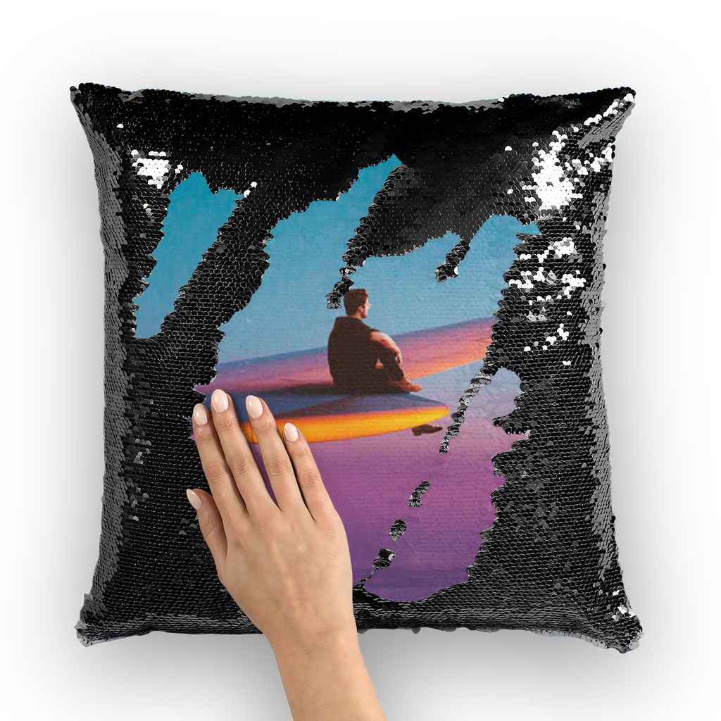 VIRGIN TEEZ Sequin Cover Black / White Flying Alone Sequin Cushion Cover