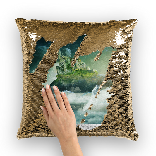 VIRGIN TEEZ Sequin Cover Gold / White Flying Over The World Sequin Cushion Cover