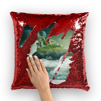 VIRGIN TEEZ Sequin Cover Red / White Flying Over The World Sequin Cushion Cover