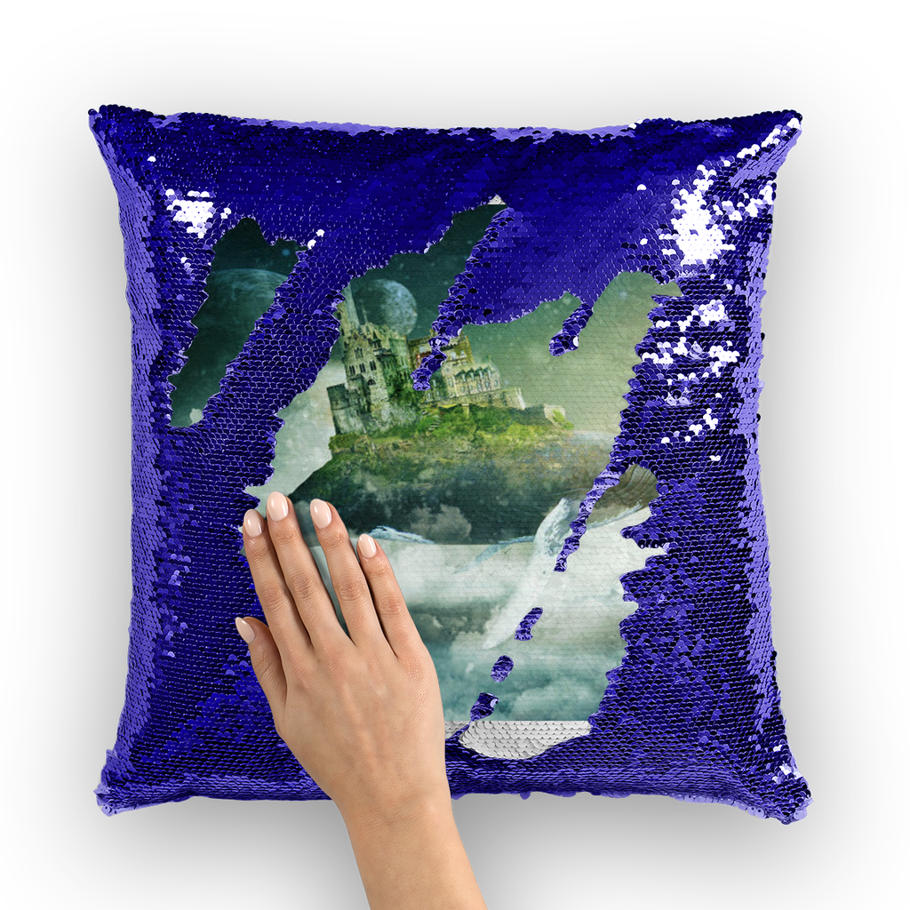 VIRGIN TEEZ Sequin Cover Navy / Silver Flying Over The World Sequin Cushion Cover