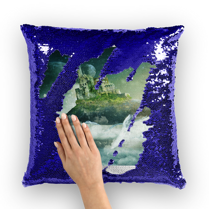 VIRGIN TEEZ Sequin Cover Navy / Silver Flying Over The World Sequin Cushion Cover