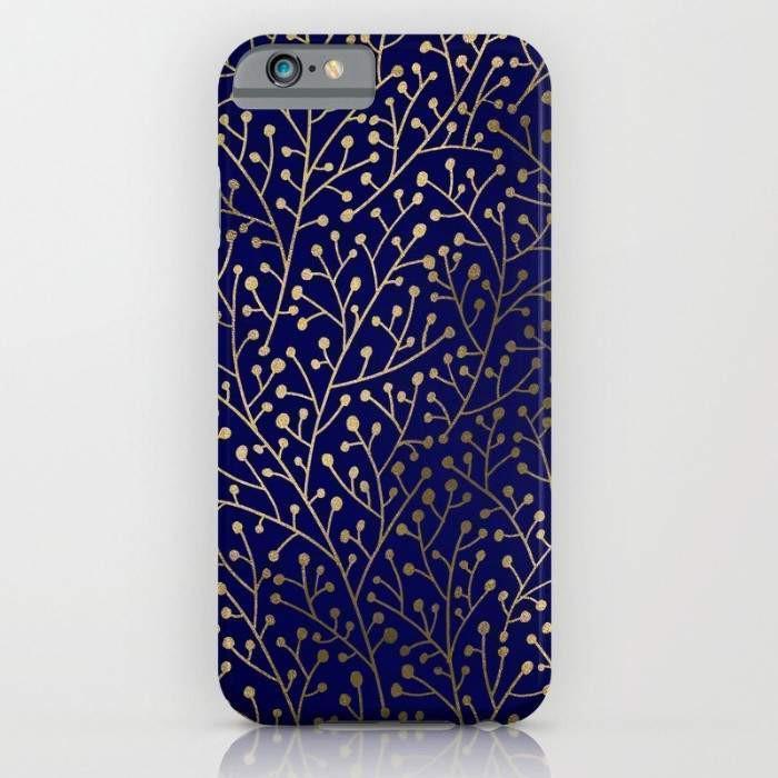 Threadless Mobile Cover iPhone 7 Gold Berry Branches on Navy Mobile Cover