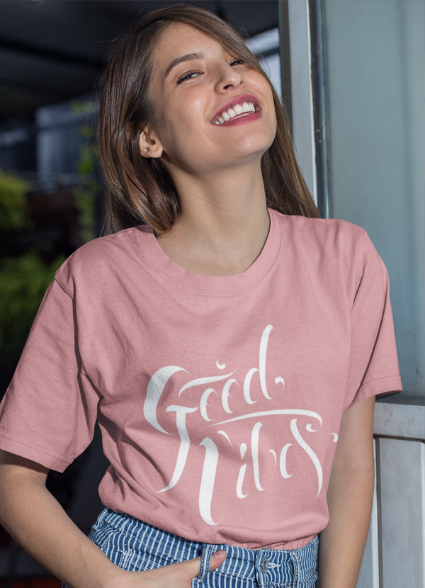 Virgin Teez Women T-Shirt Good Vibes Pink  Women T-shirt