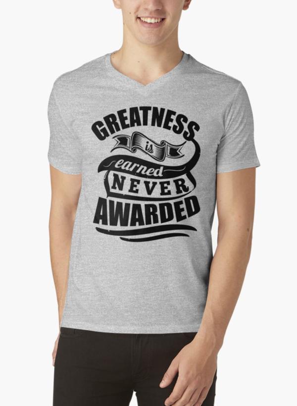 Ali Ahsan T-SHIRT Greatness Is Earned Never Awarded Gym Sports Quotes Gray V-neck T-Shirts