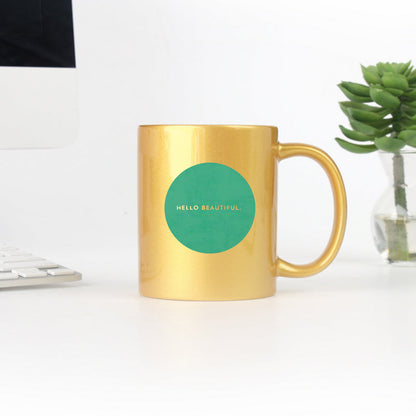 Hello Beautiful Polka Dots Gold & Silver Mug