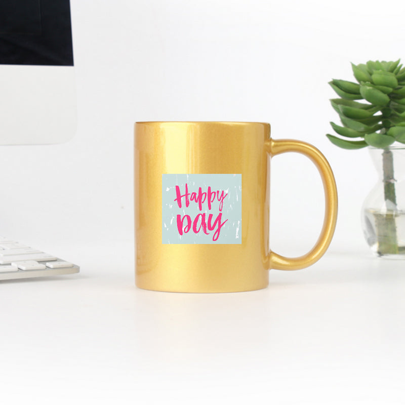 Happy Day Blue And Typography Gold & Silver Mug