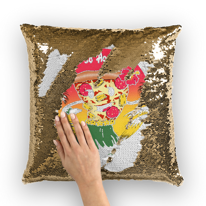 VIRGIN TEEZ Sequin Cover Gold / White Hawaiian Pizza Sequin Cushion Cover