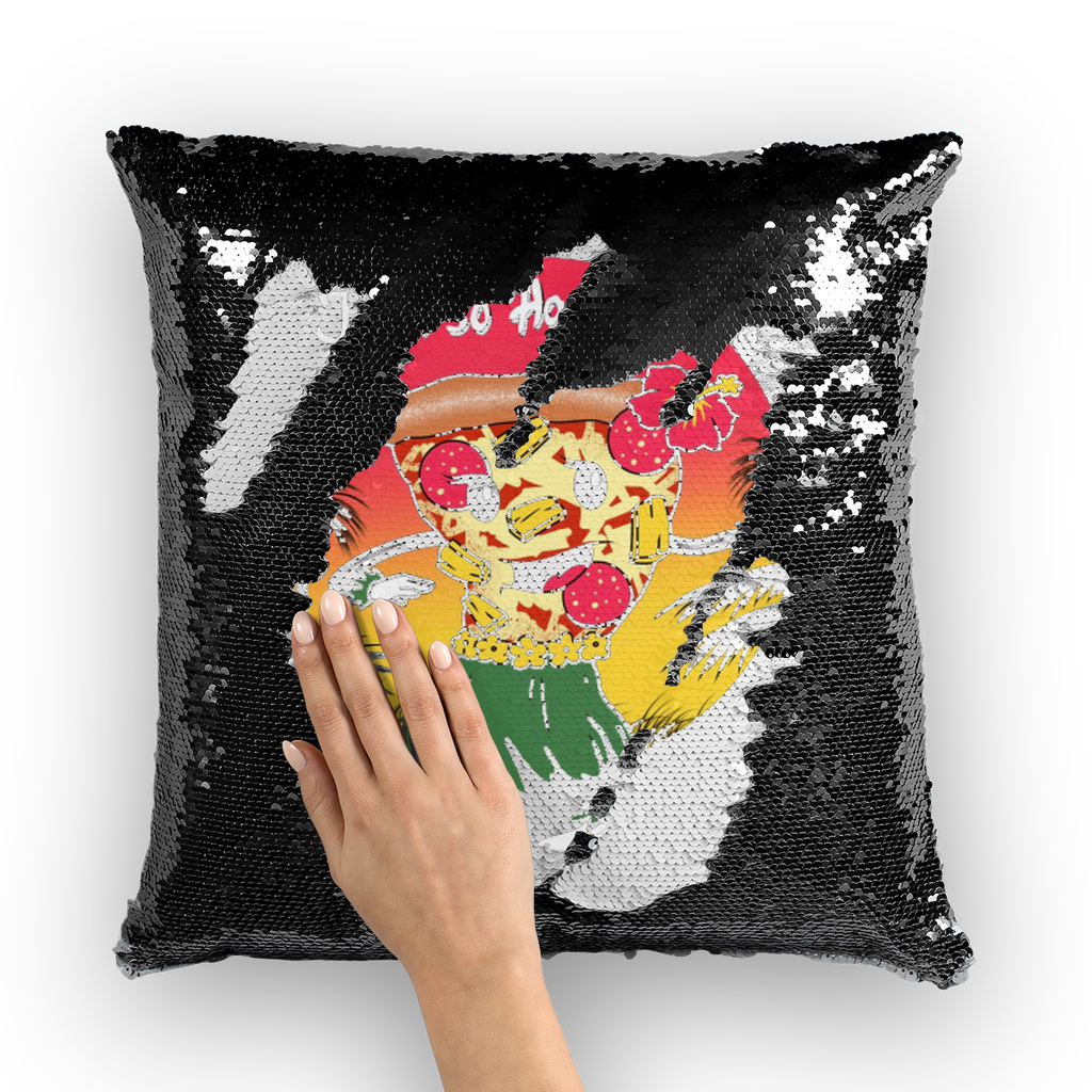 VIRGIN TEEZ Sequin Cover Black / White Hawaiian Pizza Sequin Cushion Cover