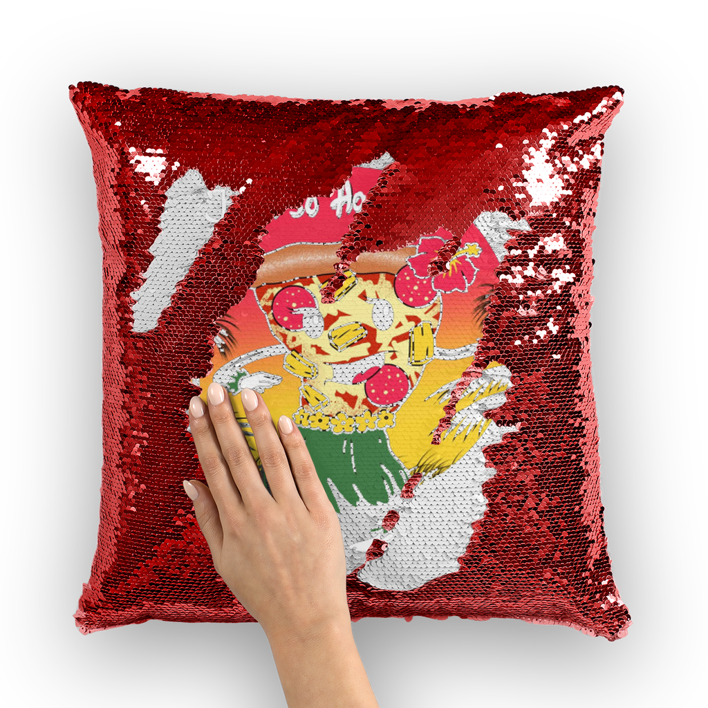 VIRGIN TEEZ Sequin Cover Red / White Hawaiian Pizza Sequin Cushion Cover