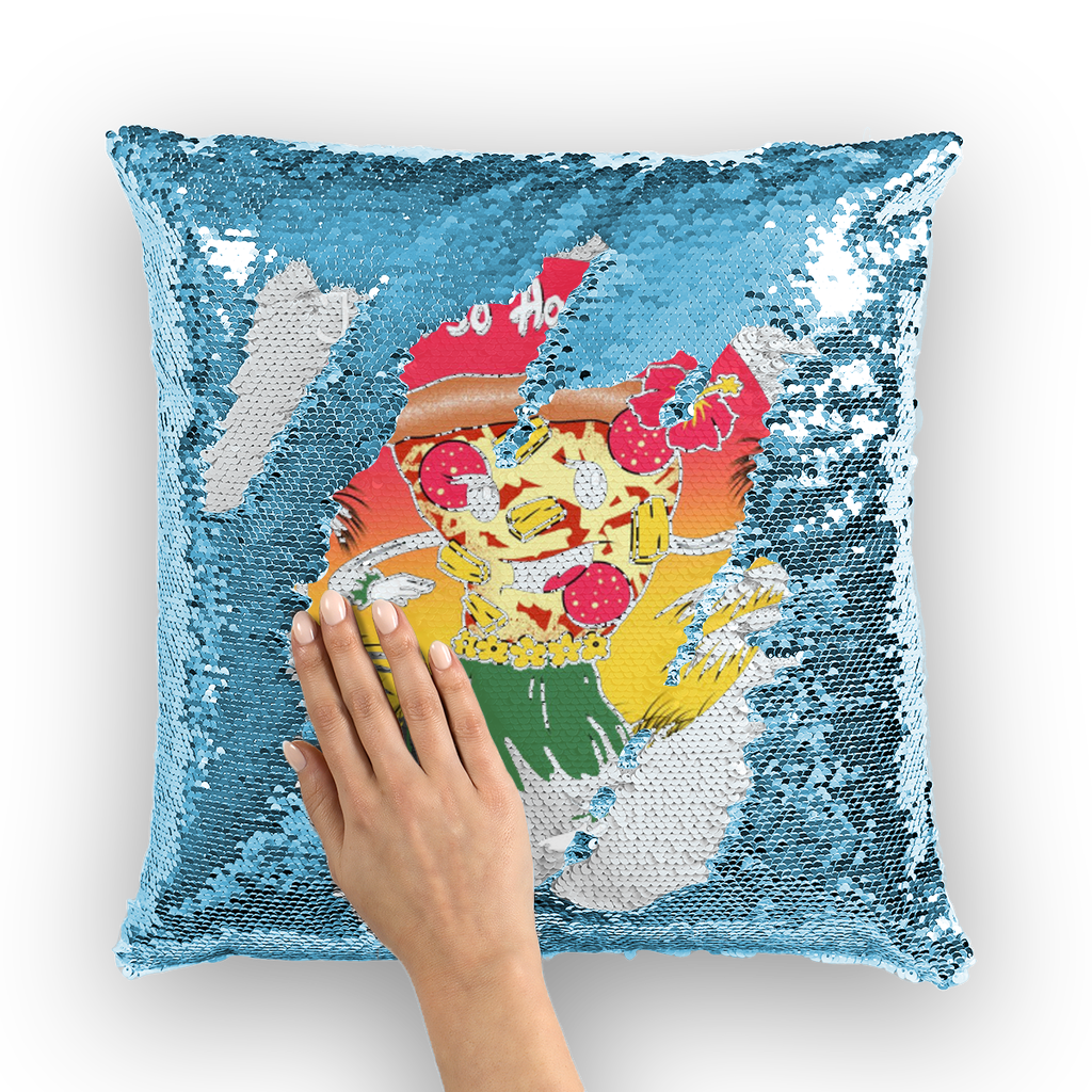 VIRGIN TEEZ Sequin Cover Light Blue / White Hawaiian Pizza Sequin Cushion Cover