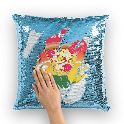 VIRGIN TEEZ Sequin Cover Light Blue / White Hawaiian Pizza Sequin Cushion Cover