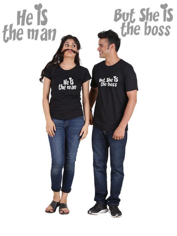 HUM TUM T-SHIRT He is the Man, She is the Boss (Classic) Classic Couple T-Shirt