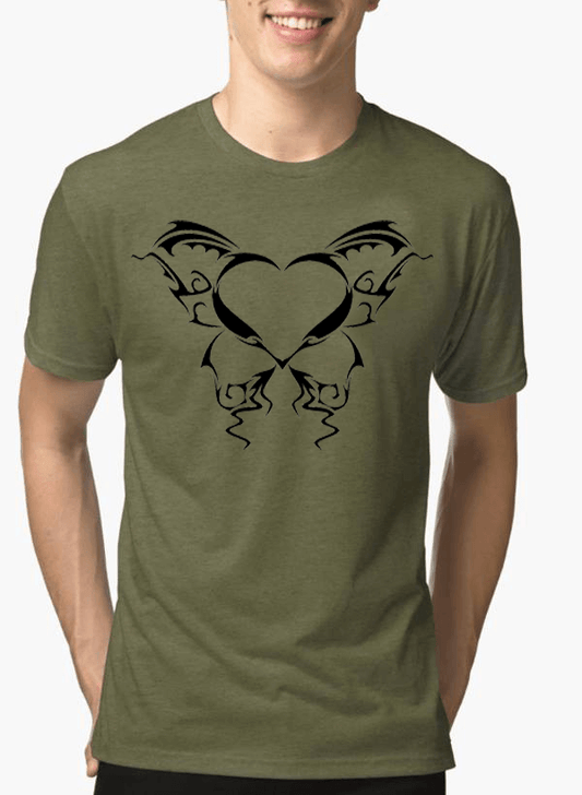 Aneeq Arshad T-shirt SMALL / Green Heart Tattoo Half Sleeves Melange T-shirt