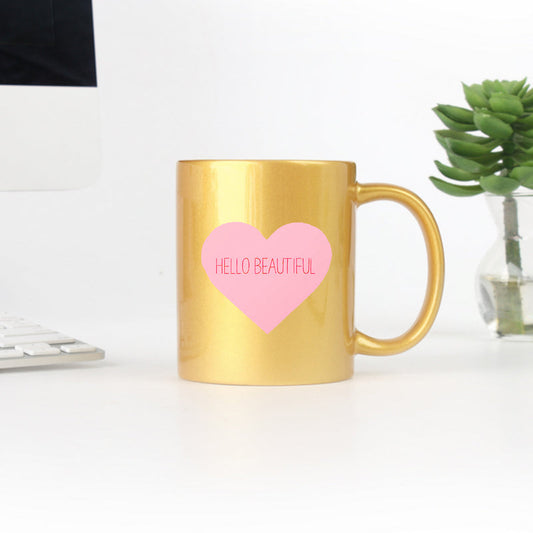 Hello Beautiful Heart Rose Gold & Silver Mug