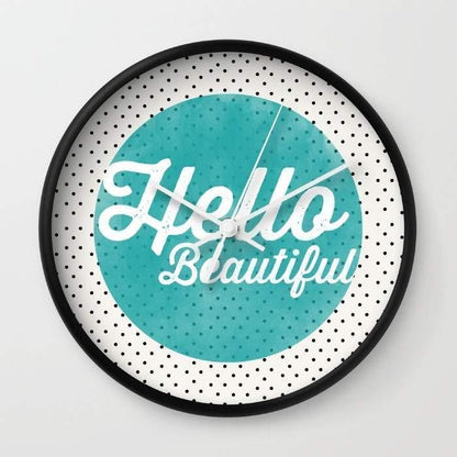 Dany Designs Wall Clock Hello Beautiful Teal Dots typography Wall clock