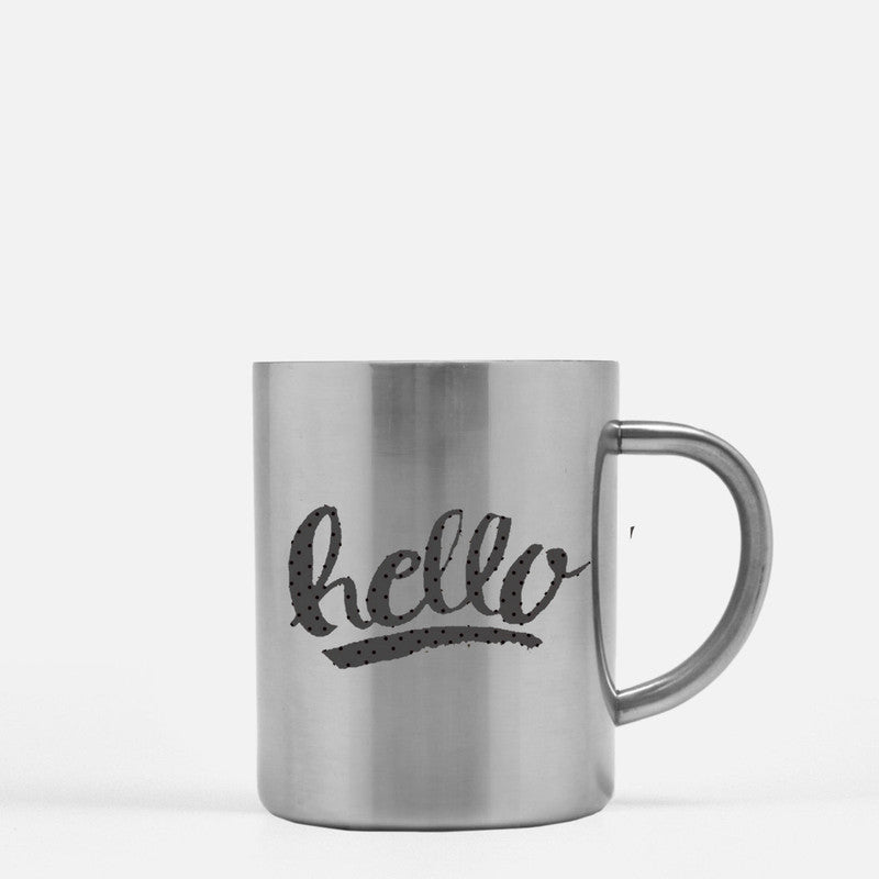 Hello Dots Yellow Hand Lettering Gold & Silver Mug