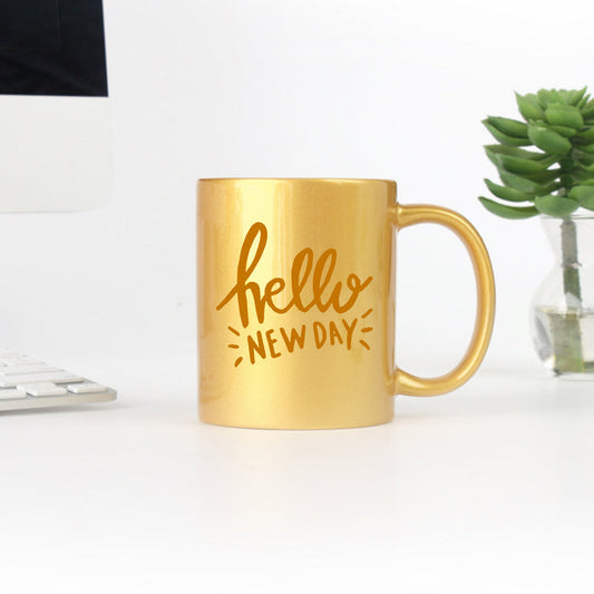 Hello New Day And Hand Lettering Fu Gold & Silver Mug