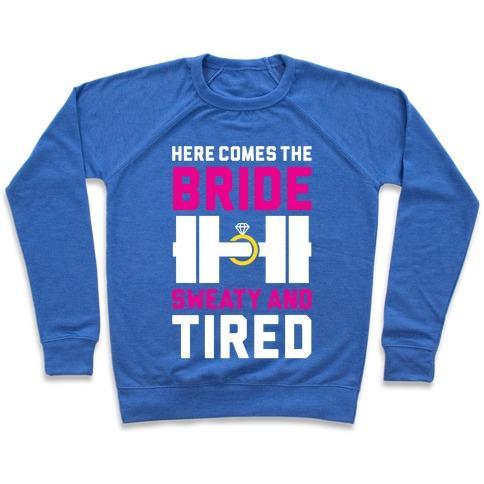 Virgin Teez  Pullover Crewneck Sweatshirt / x-small / Heathered Blue HERE COMES THE BRIDE CREWNECK SWEATSHIRT