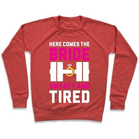 Virgin Teez  Pullover Crewneck Sweatshirt / x-small / Heathered Red HERE COMES THE BRIDE CREWNECK SWEATSHIRT