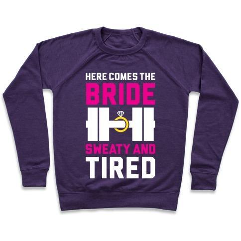 Virgin Teez  Pullover Crewneck Sweatshirt / x-small / Purple HERE COMES THE BRIDE CREWNECK SWEATSHIRT