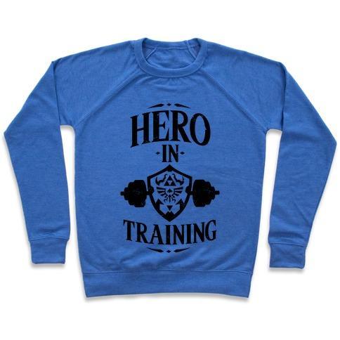 Virgin Teez  Pullover Crewneck Sweatshirt / x-small / Heathered Blue HERO IN TRAINING CREWNECK SWEATSHIRT