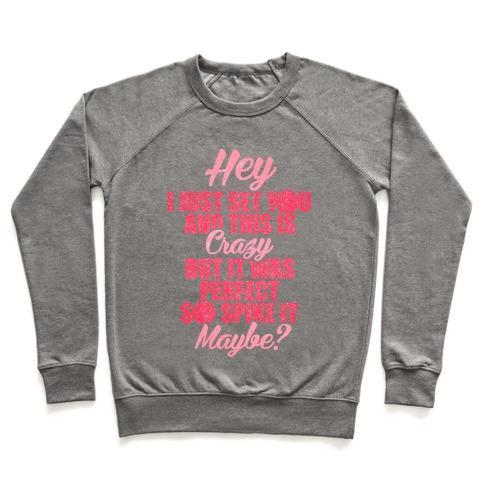 Virgin Teez  Pullover Crewneck Sweatshirt / x-small / Heathered Gray HEY I JUST SET YOU CREWNECK SWEATSHIRT