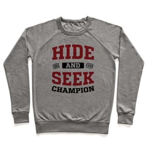 Virgin Teez  Pullover Crewneck Sweatshirt / x-small / Heathered Gray HIDE AND SEEK CHAMPION CREWNECK SWEATSHIRT