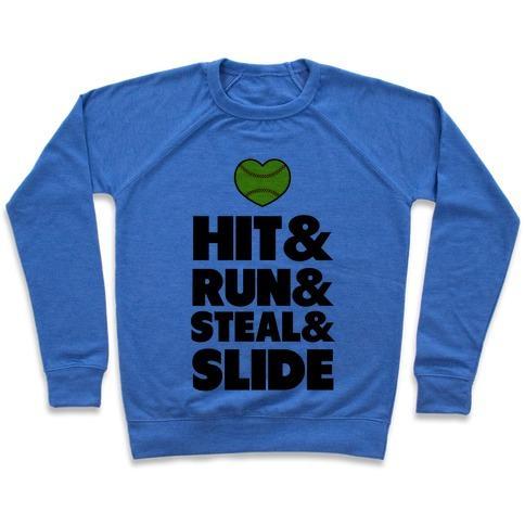 Virgin Teez  Pullover Crewneck Sweatshirt / x-small / Heathered Blue HIT & RUN & STEAL & SLIDE CREWNECK SWEATSHIRT