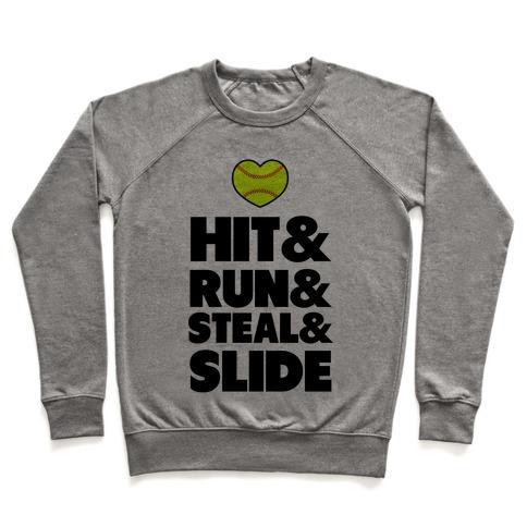 Virgin Teez  Pullover Crewneck Sweatshirt / x-small / Heathered Gray HIT & RUN & STEAL & SLIDE CREWNECK SWEATSHIRT