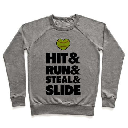 Virgin Teez  Pullover Crewneck Sweatshirt / x-small / Heathered Gray HIT & RUN & STEAL & SLIDE CREWNECK SWEATSHIRT