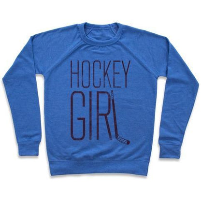 Virgin Teez  Pullover Crewneck Sweatshirt / x-small / Heathered Blue HOCKEY GIRL CREWNECK SWEATSHIRT