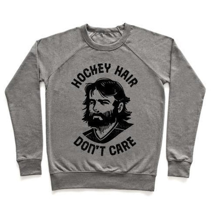 Virgin Teez  Pullover Crewneck Sweatshirt / x-small / Heathered Gray HOCKEY HAIR DON'T CARE CREWNECK SWEATSHIRT