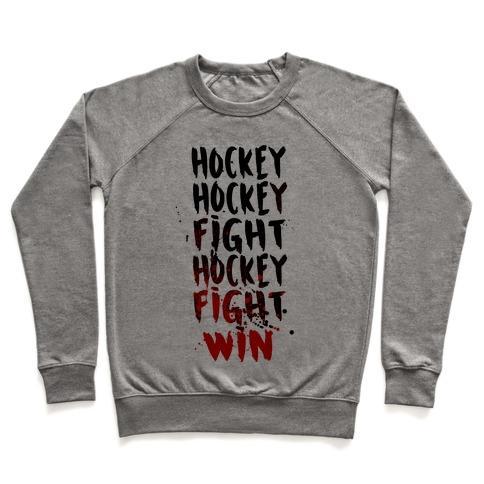 Virgin Teez  Pullover Crewneck Sweatshirt / x-small / Heathered Gray HOCKEY HOCKEY FIGHT HOCKEY FIGHT WIN CREWNECK SWEATSHIRT