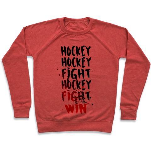 Virgin Teez  Pullover Crewneck Sweatshirt / x-small / Heathered Red HOCKEY HOCKEY FIGHT HOCKEY FIGHT WIN CREWNECK SWEATSHIRT