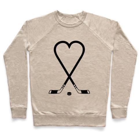 Virgin Teez  Pullover Crewneck Sweatshirt / x-small / Heathered Oatmeal HOCKEY LOVE CREWNECK SWEATSHIRT