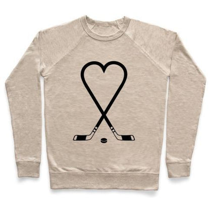 Virgin Teez  Pullover Crewneck Sweatshirt / x-small / Heathered Oatmeal HOCKEY LOVE CREWNECK SWEATSHIRT