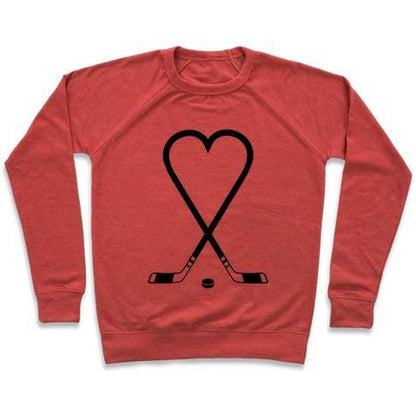 Virgin Teez  Pullover Crewneck Sweatshirt / x-small / Heathered Red HOCKEY LOVE CREWNECK SWEATSHIRT