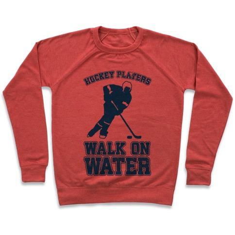 Virgin Teez  Pullover Crewneck Sweatshirt / x-small / Heathered Red HOCKEY PLAYERS WALK ON WATER CREWNECK SWEATSHIRT