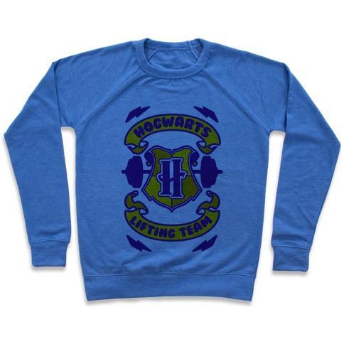 Virgin Teez  Pullover Crewneck Sweatshirt / x-small / Heathered Blue HOGWARTS LIFTING TEAM CREWNECK SWEATSHIRT