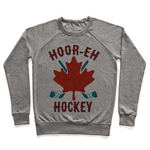 Virgin Teez  Pullover Crewneck Sweatshirt / x-small / Heathered Gray HOOR-EH HOCKEY CREWNECK SWEATSHIRT