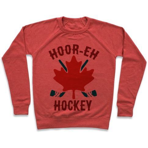 Virgin Teez  Pullover Crewneck Sweatshirt / x-small / Heathered Red HOOR-EH HOCKEY CREWNECK SWEATSHIRT