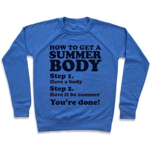 Virgin Teez  Pullover Crewneck Sweatshirt / x-small / Heathered Blue HOW TO GET A SUMMER BODY CREWNECK SWEATSHIRT