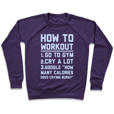 Virgin Teez  Pullover Crewneck Sweatshirt / x-small / Purple HOW TO WORKOUT CREWNECK SWEATSHIRT