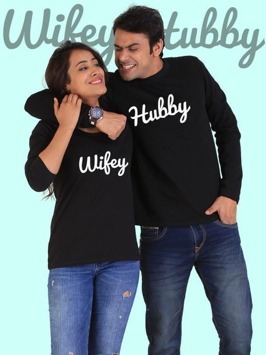 HUM TUM T-SHIRT Hubby Wifey Couple Full Sleeves Black