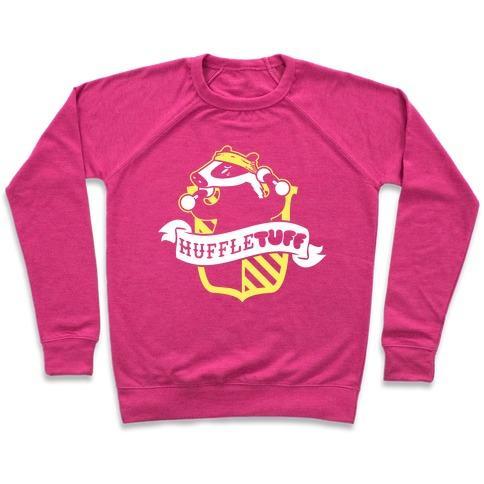 Virgin Teez  Pullover Crewneck Sweatshirt / x-small / Deep Pink HUFFLETUFF CREWNECK SWEATSHIRT