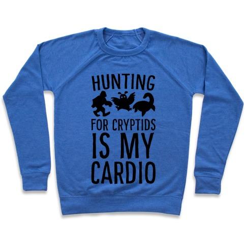 Virgin Teez  Pullover Crewneck Sweatshirt / x-small / Heathered Blue HUNTING FOR CRYPTIDS IS MY CARDIO CREWNECK SWEATSHIRT