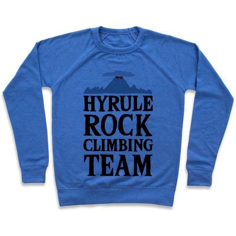 Virgin Teez  Pullover Crewneck Sweatshirt / x-small / Heathered Blue HYRULE ROCK CLIMBING TEAM CREWNECK SWEATSHIRT