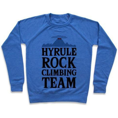 Virgin Teez  Pullover Crewneck Sweatshirt / x-small / Heathered Blue HYRULE ROCK CLIMBING TEAM CREWNECK SWEATSHIRT