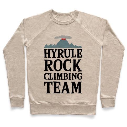 Virgin Teez  Pullover Crewneck Sweatshirt / x-small / Heathered Oatmeal HYRULE ROCK CLIMBING TEAM CREWNECK SWEATSHIRT